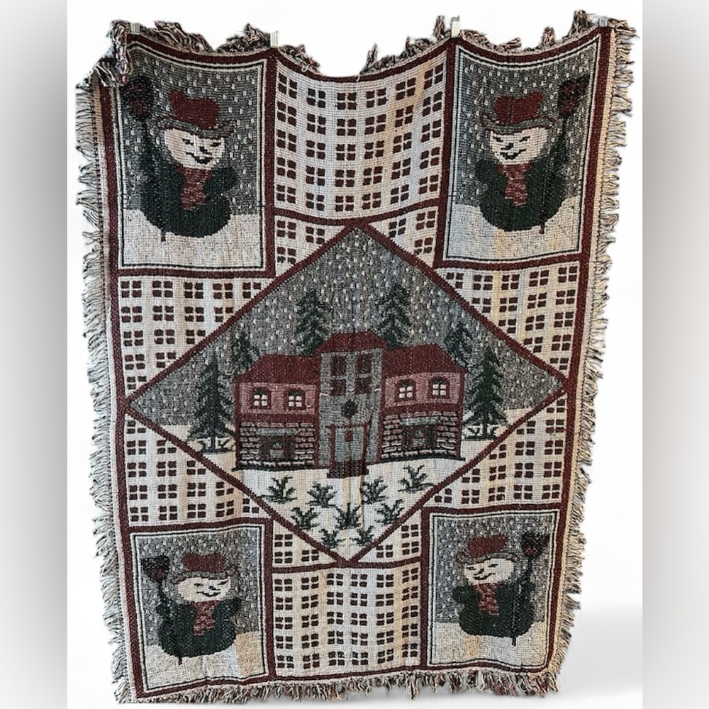 #(33). WINTER WONDERLAND SNOWMAN WOVEN TAPESTRY BLANKET